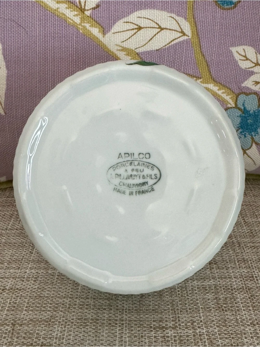 Vintage Apilco Garden Vegetable Pattern Porcelain Soufflé Dish / Ramekin